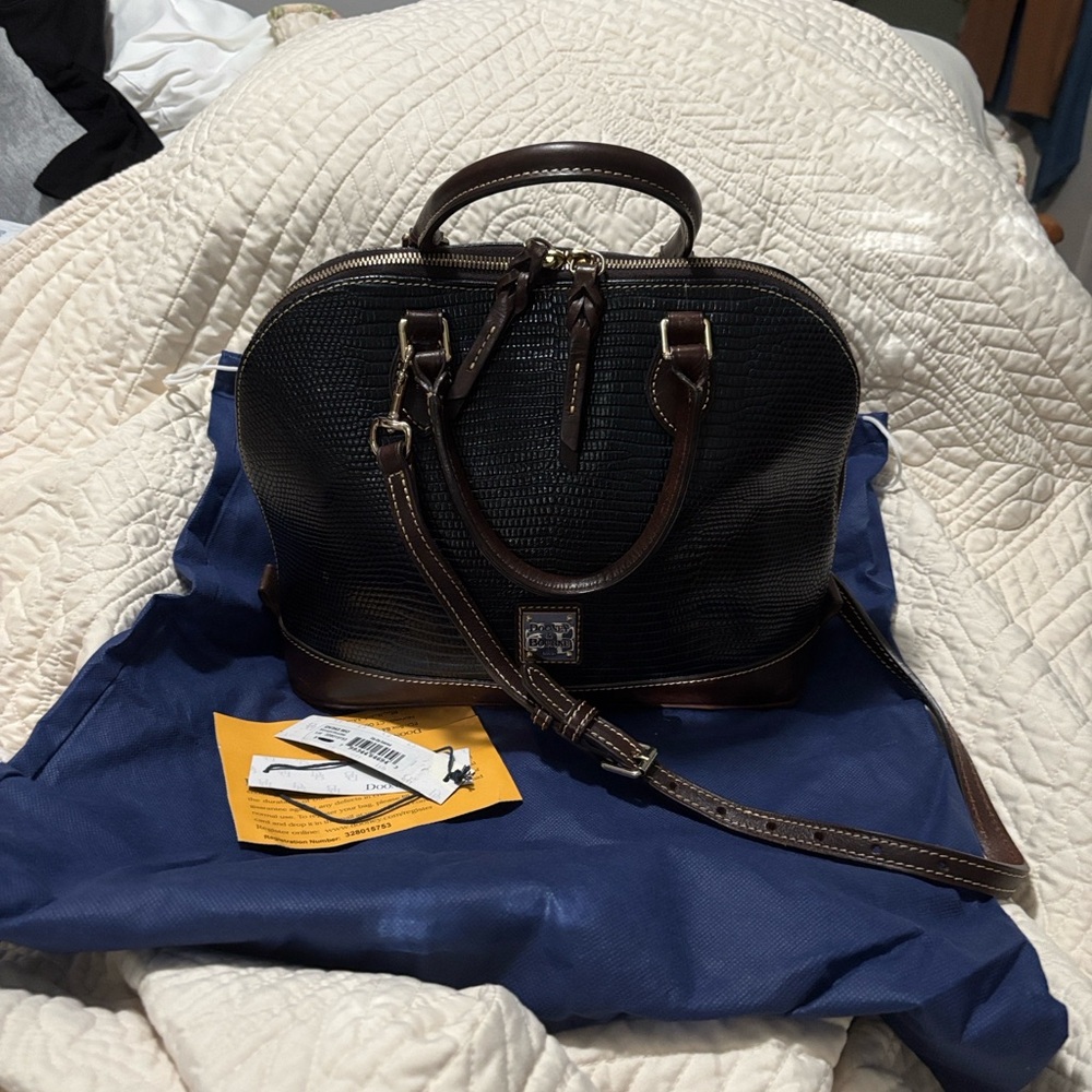 Dooney & Bourke blue and Brown Satchel (zipzip) - Picture 4 of 11